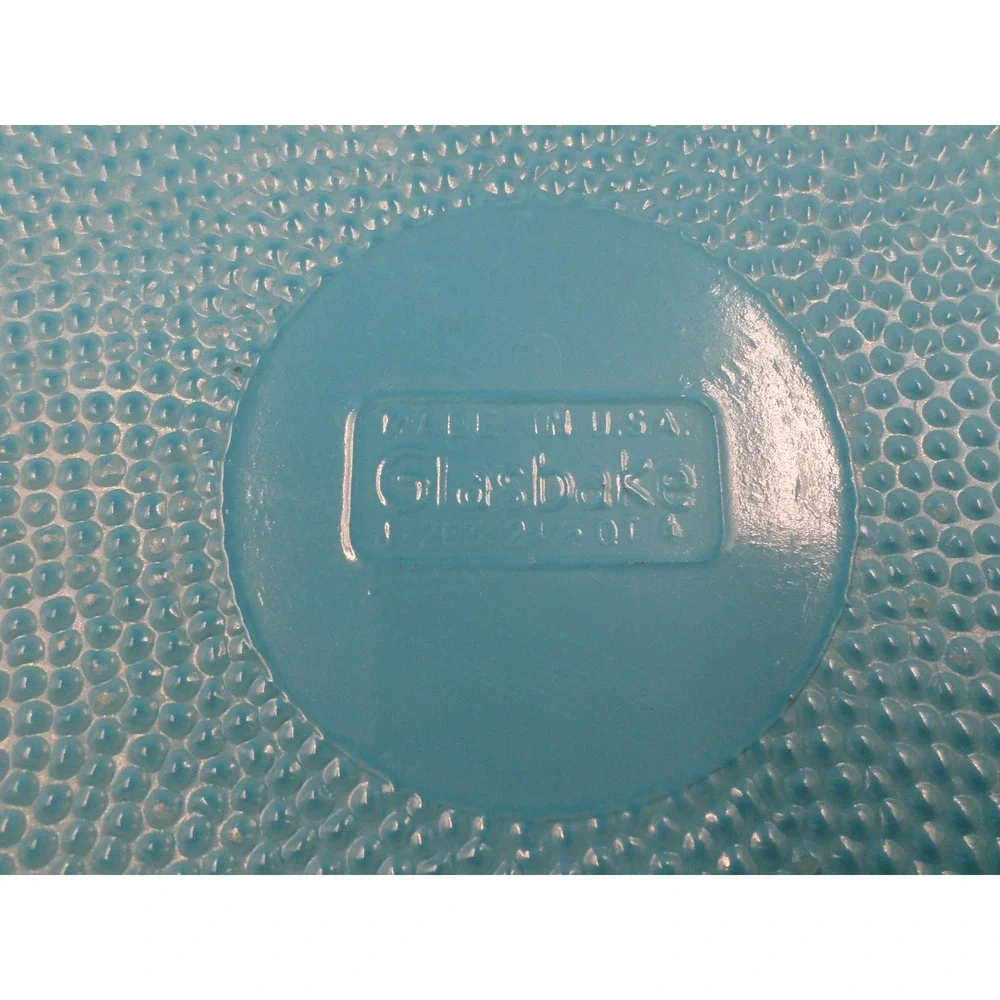 Vintage MCM Aqua Blue Milk Glass Baking Dish pebble glass bottom Glasbake 13x8